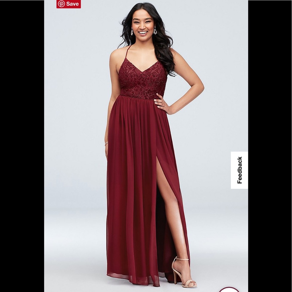 David’s Bridal Lace Bodice Gown with Back Cutouts